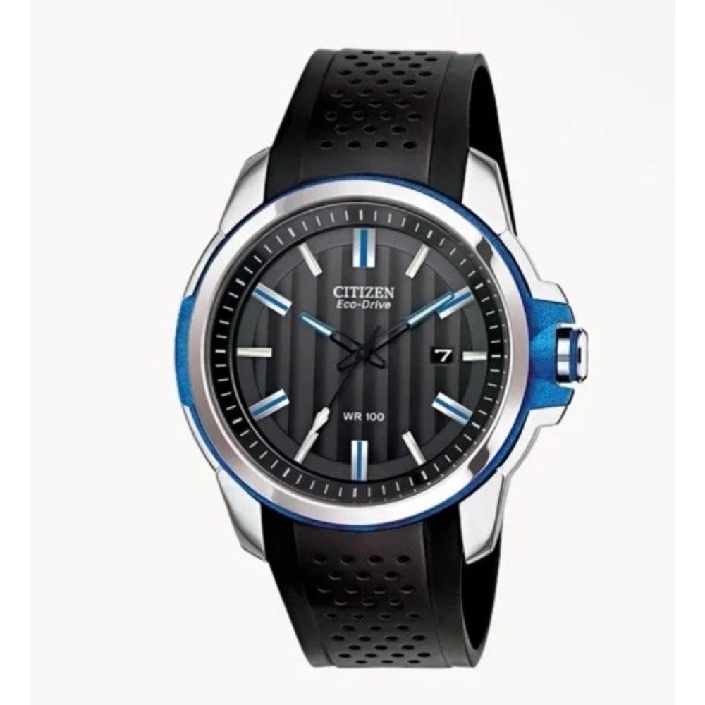 Citizen AR 2.0 Eco-Drive AW1151-04E Men's 44mm Black Blue WR100 Watch